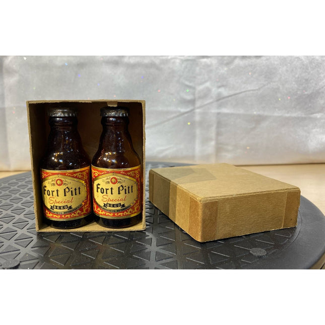 Vintage Fort Pitt 3” Special Beer Bottle Salt & Pepper Shakers NIB