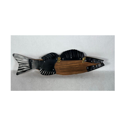 Fish Wall Decor – Wood & Metal Key Holder Hanger with 3 Hooks