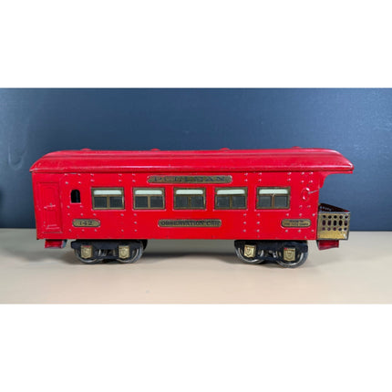 Ives 142 Pullman Observation Car 10" Vintage Tin Train Car