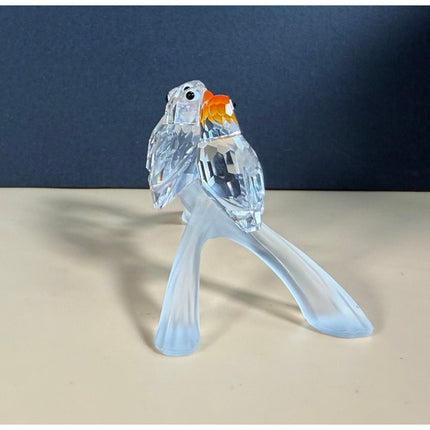 Swarovski Crystal Baby Lovebirds on Branch Figurine 4 Parrot Birds
