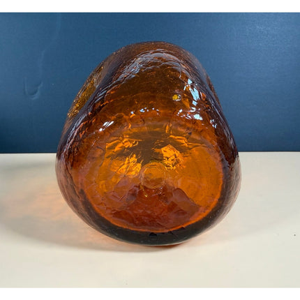 Vintage Orange Crackle Art Glass Decanter Stoppered Bottle