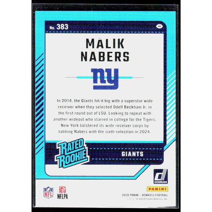Malik Nabers 2024 Donruss #383 RC New York Giants