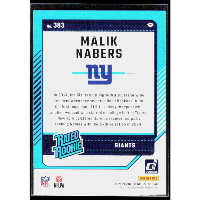 Malik Nabers 2024 Donruss #383 RC New York Giants