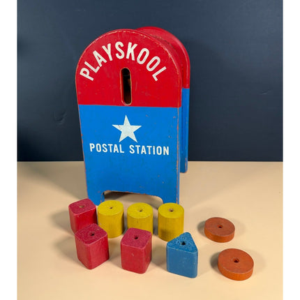 Playskool Postal Station Wooden Vintage Toy with 11 Puzzle Pieces