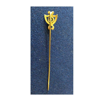 Vintage 14K Yellow Gold Hat Pin – Fancy Design w/ Green Stone – 2.5”
