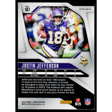 Justin Jefferson 2024 Panini Prizm #187 Minnesota Vikings