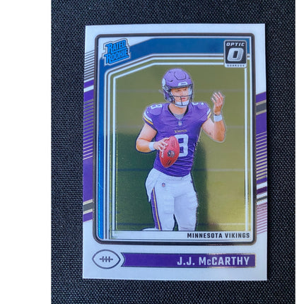 J.J. McCarthy 2024 Donruss Optic #235 Rated Rookie RC Card Vikings