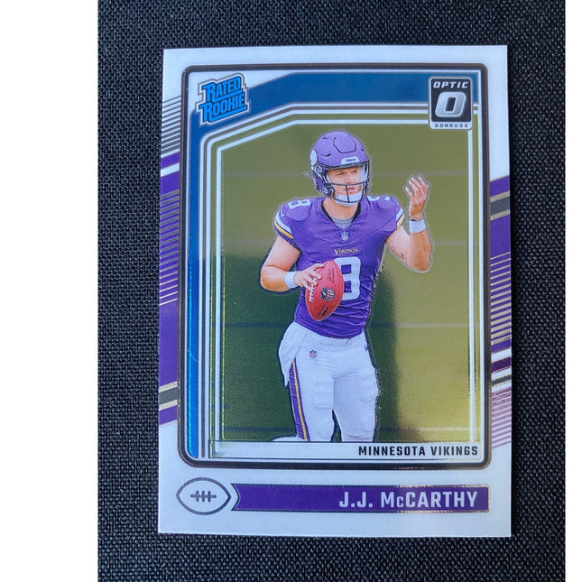 J.J. McCarthy 2024 Donruss Optic #235 Rated Rookie RC Card Vikings