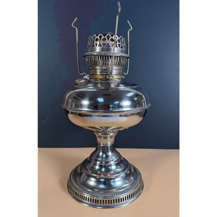 Rayo Nickel Plated Kerosene Table Lamp 12" Vintage Oil Lamp Lighting Collectible