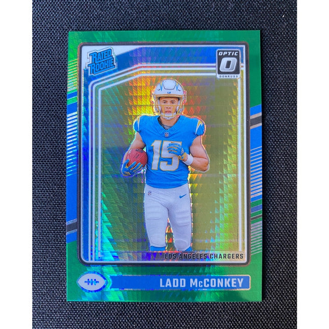 2024 Donruss Optic Ladd McConkey RC #266 Green Hyper Prizm Rated Rookie Chargers