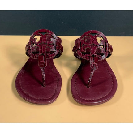 Tory Burch Miller Thong Sandals Claret Burgundy Croc Emboss Women's 6.5 NIB