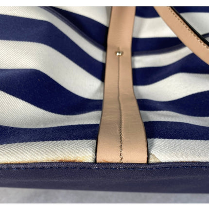 Kate Spade Striped Canvas Leather Weekender Tote Navy White Travel Bag