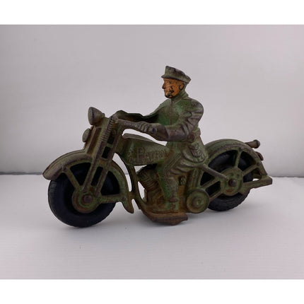 1930s Hubley Cast Iron Patrol Cycle 6.75" Vintage Motorcycle Toy Police