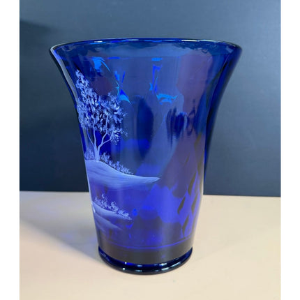 Fenton Art Glass 2010 Dad's Day Out Vase 2744EE Cobalt Hand Painted 8" OB