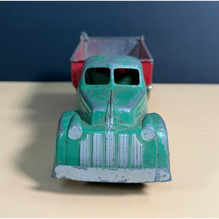 Vintage Hubley Kiddie Toy Dump Truck Green Red Diecast Metal