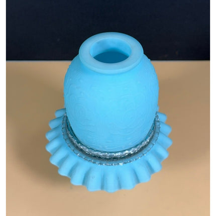 Fenton Blue Satin Persian Medallion 3-Piece Ribbed Fairy Lamp Candle Holder 6.5"