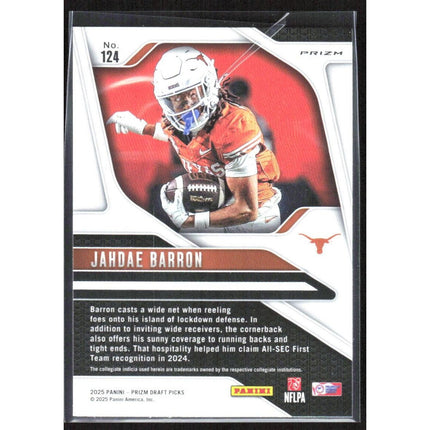 Jahdae Barron 2025 Panini Prizm Draft Picks Prizms Gold Ice #124 Texas Longhorns