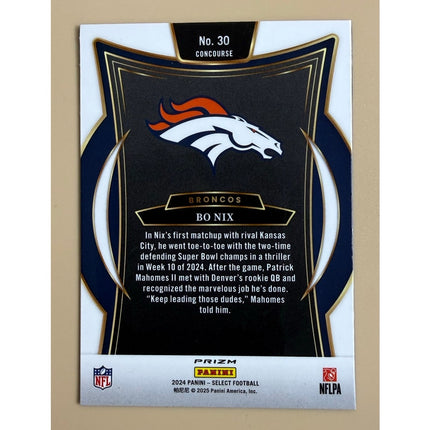 2024 Panini Select Bo Nix RC #30 Prizm Rookie Denver Broncos