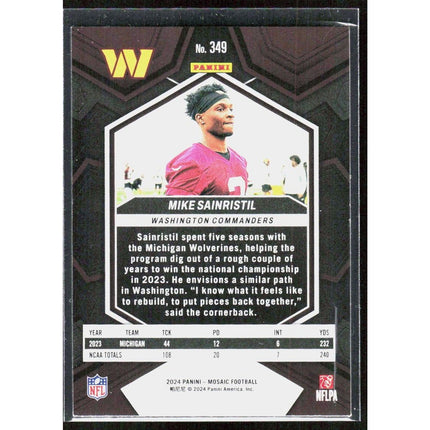 Mike Sainristil 2024 Panini Mosaic #349 RC Washington Commanders
