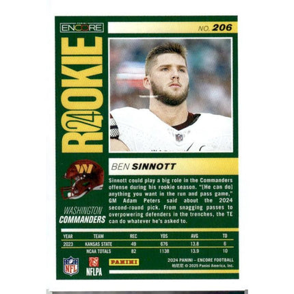 Ben Sinnott 2024 Panini Encore #206 RC Washington Commanders