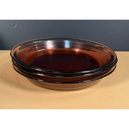 Set of 3 Pyrex Amethyst Purple Glass Pie Plates #209 9.5" Vintage Baking Dishes