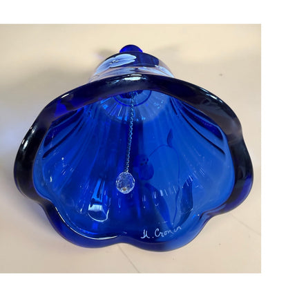 VTG Fenton Cobalt Blue Hand Painted Glass Bell Floral Theme Signed M. Cronin