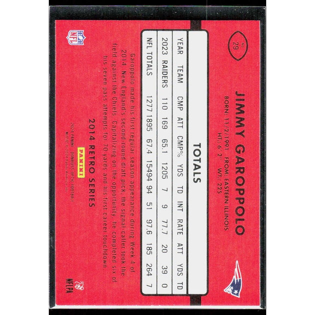 Jimmy Garoppolo 2024 Donruss Optic 2014 Retro Series #29 New England Patriots