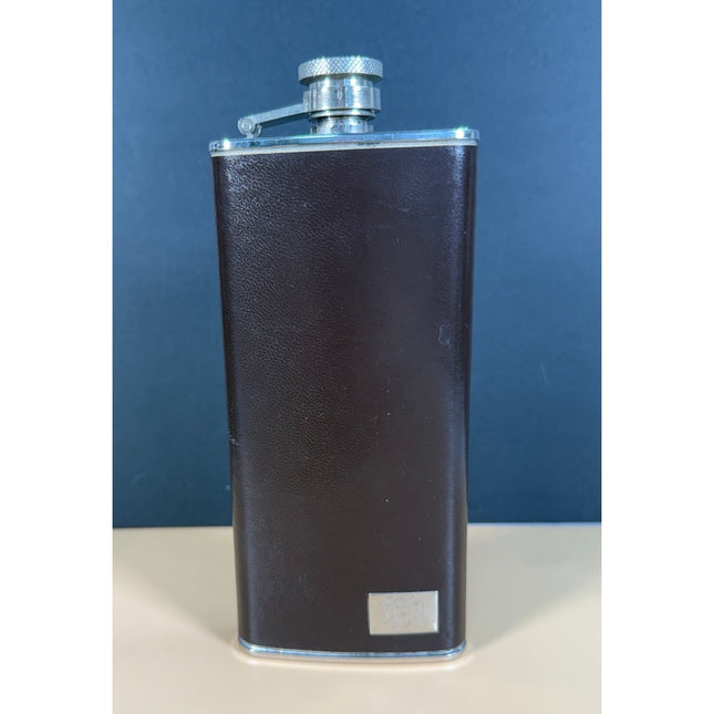 Vintage Whiskey Hip Flask 5 oz Maroon Leather Cover Monogrammed 6¼"