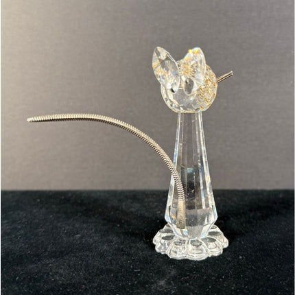 Swarovski Crystal Tall Cat Figurine Metal Tail & Whiskers Signed 3”