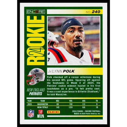 Ja'Lynn Polk 2024 Panini Encore #240 RC New England Patriots