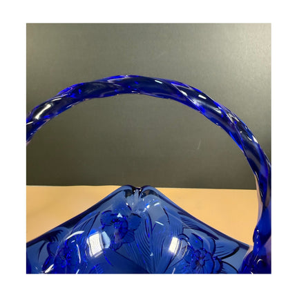 Fenton Cobalt Blue Glass Basket Vintage Art Glass