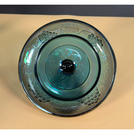 Indiana Carnival Glass Iridescent Harvest Grape 10" Footed Candy Dish