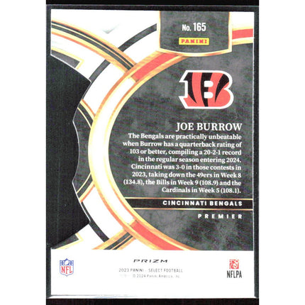 Joe Burrow 2023 Panini Select Green and Yellow Prizms Die Cuts #165 Bengals