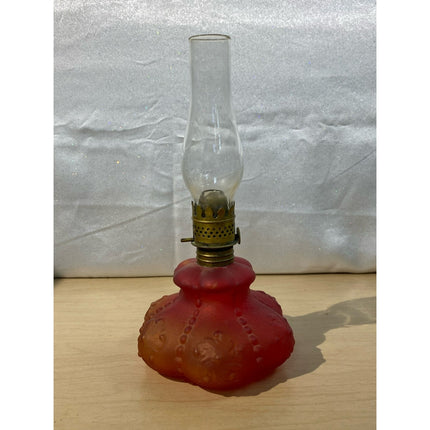 Vintage Red Satin Glass 8 3/4" Miniature Oil Lamp