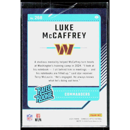 Luke McCaffrey 2024 Donruss Optic #268 Washington Commanders