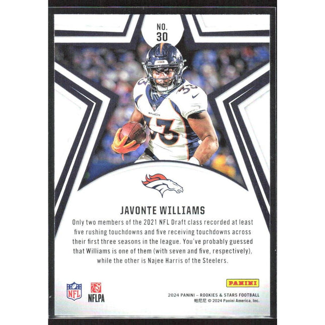 Javonte Williams 2024 Panini Rookies & Stars #30 Denver Broncos