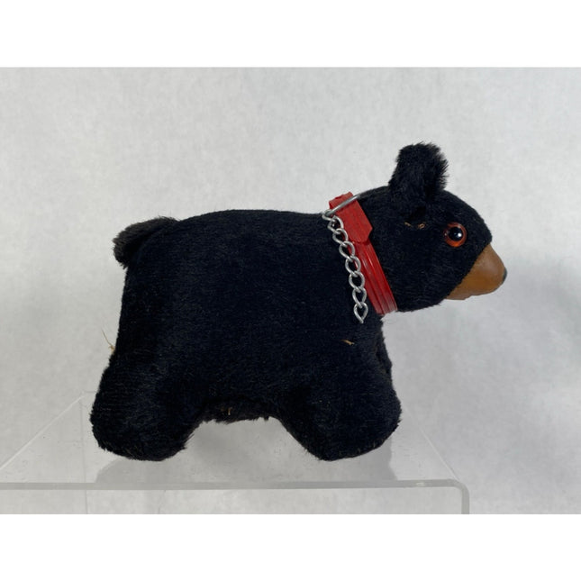 Vintage Japan Black Bear Straw-Filled Plush Toy – 6" Stuffed Animal