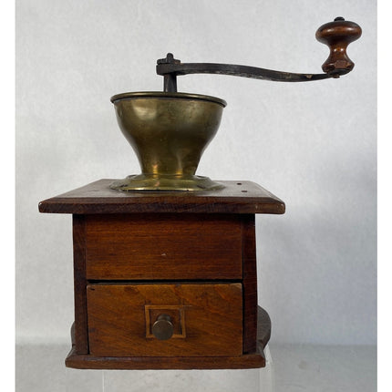 Antique Wooden Inlaid Coffee Grinder – Early 20th Century Hand-Crank Mill
