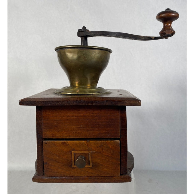 Antique Wooden Inlaid Coffee Grinder – Early 20th Century Hand-Crank Mill