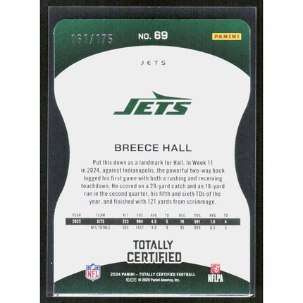 Breece Hall 2024 Panini Totally Certified Mirror Plat Red Die Cut #69 SN NY Jets