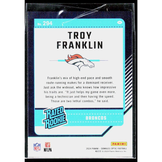 Troy Franklin 2024 Donruss Optic #294 Rookie Card Denver Broncos