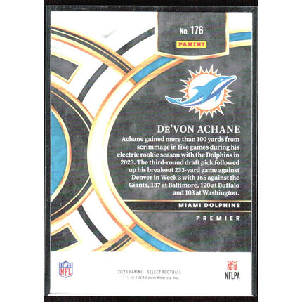 De'Von Achane 2023 Panini Select #176 RC Miami Dolphins