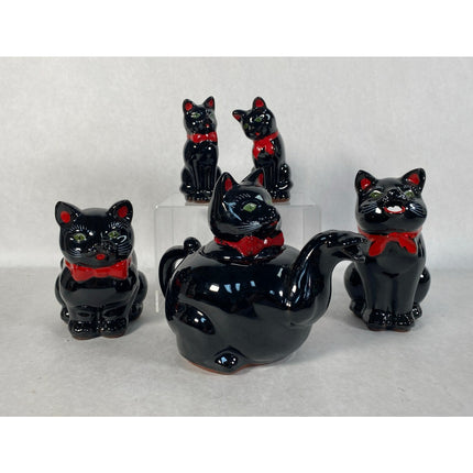 1951 Shafford Redware Black Cat Serving Set – Coffee Sugar Creamer Salt & Pepper