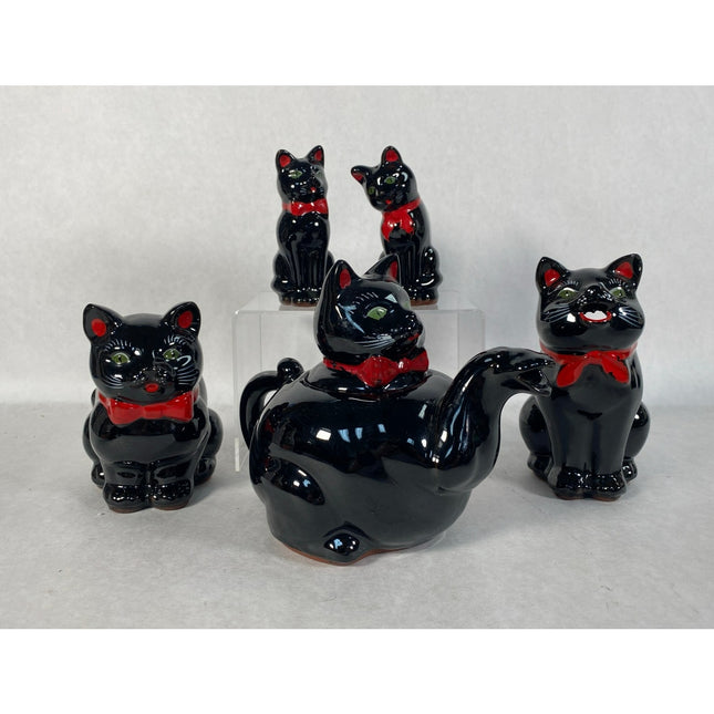 1951 Shafford Redware Black Cat Serving Set – Coffee Sugar Creamer Salt & Pepper