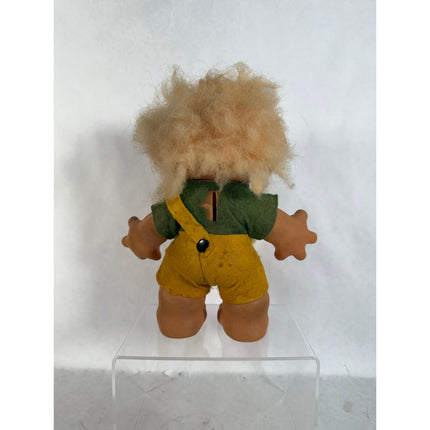 Vintage 1961 Thomas Dam Troll Doll Piggy Bank Blonde Hair Felt Clothes 7" Marked