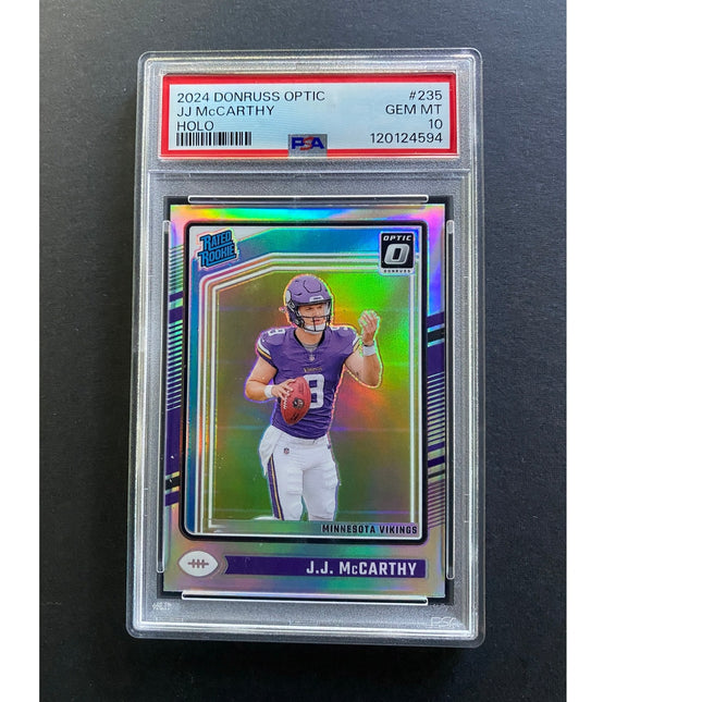 JJ McCarthy 2024 Optic 235 Vikings Rated Rookie Holo PSA 10