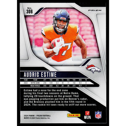 Audric Estime 2024 Panini Prizm Silver #306 RC Denver Broncos