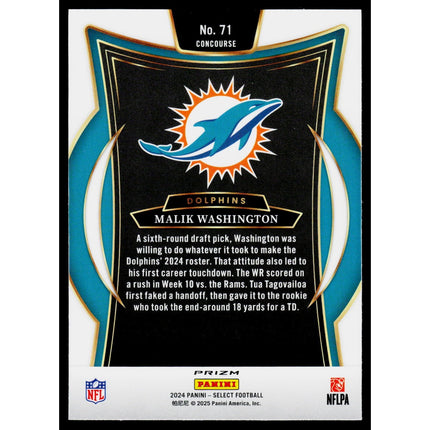 Malik Washington 2024 Panini Select Black & Red Prizm Shock #71 RC Dolphins