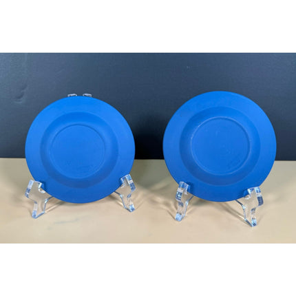 Wedgwood Jasper Royal Blue Queen and Duke of Edinburgh Plates 4.75" Pair