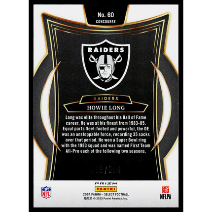 Howie Long 2024 Panini Select Purple Prizm Shock #60 SN Los Angeles Raiders